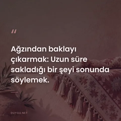 Ağzından baklayı çıkarmak: Uzun süre sakladığı bir şeyi sonunda söylemek.