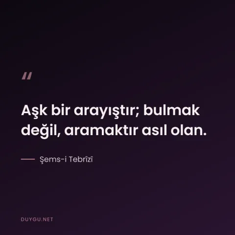 Aşk bir arayıştır; bulmak değil, aramaktır asıl olan. — Şems-i Tebrîzî