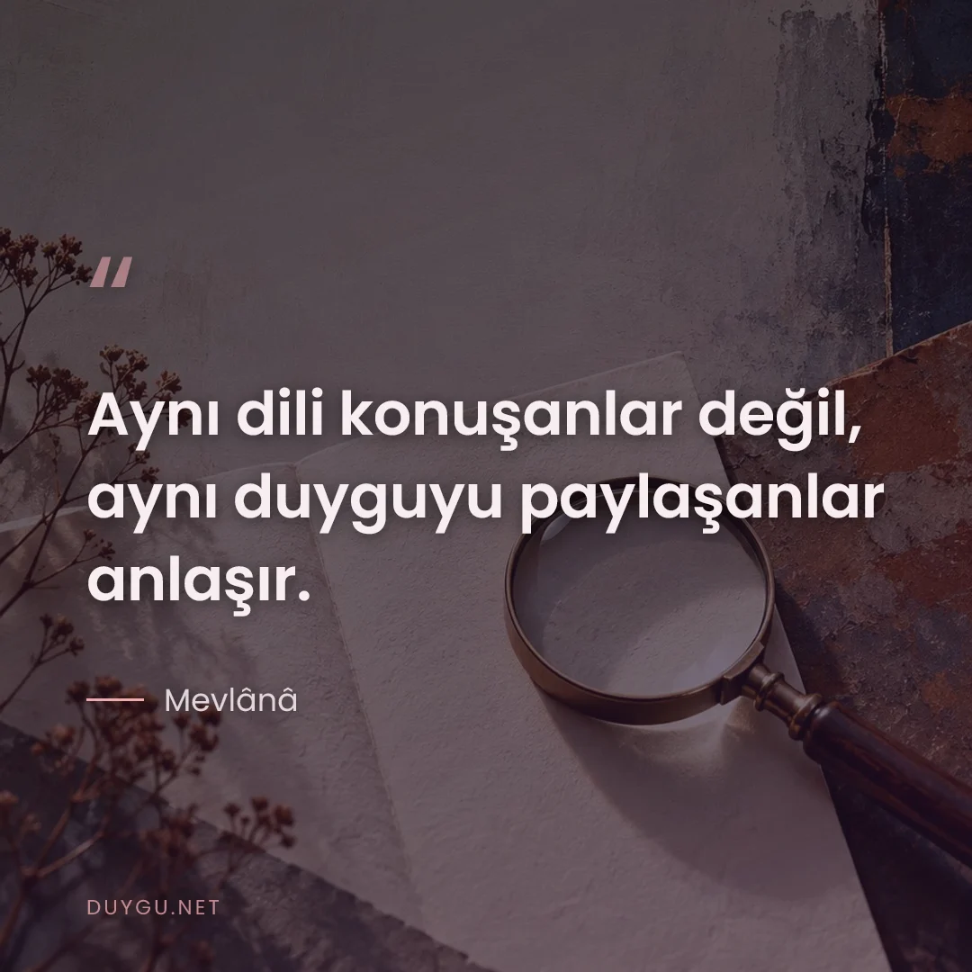Resimli söz: Aynı dili konuşanlar değil, aynı duyguyu paylaşanlar anlaşır.