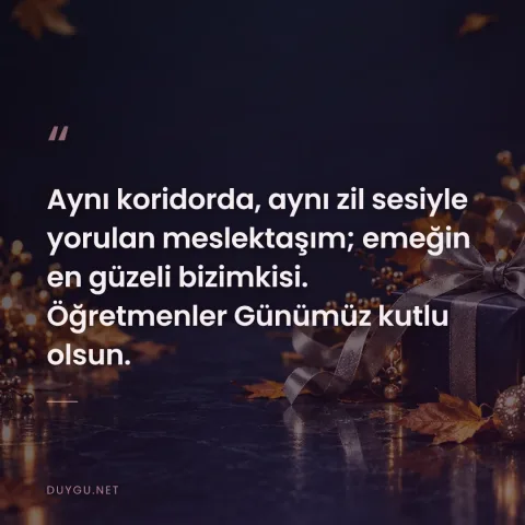 Aynı koridorda, aynı zil sesiyle yorulan meslektaşım; emeğin en güzeli bizimkisi. Öğretmenler Günümüz kutlu olsun.