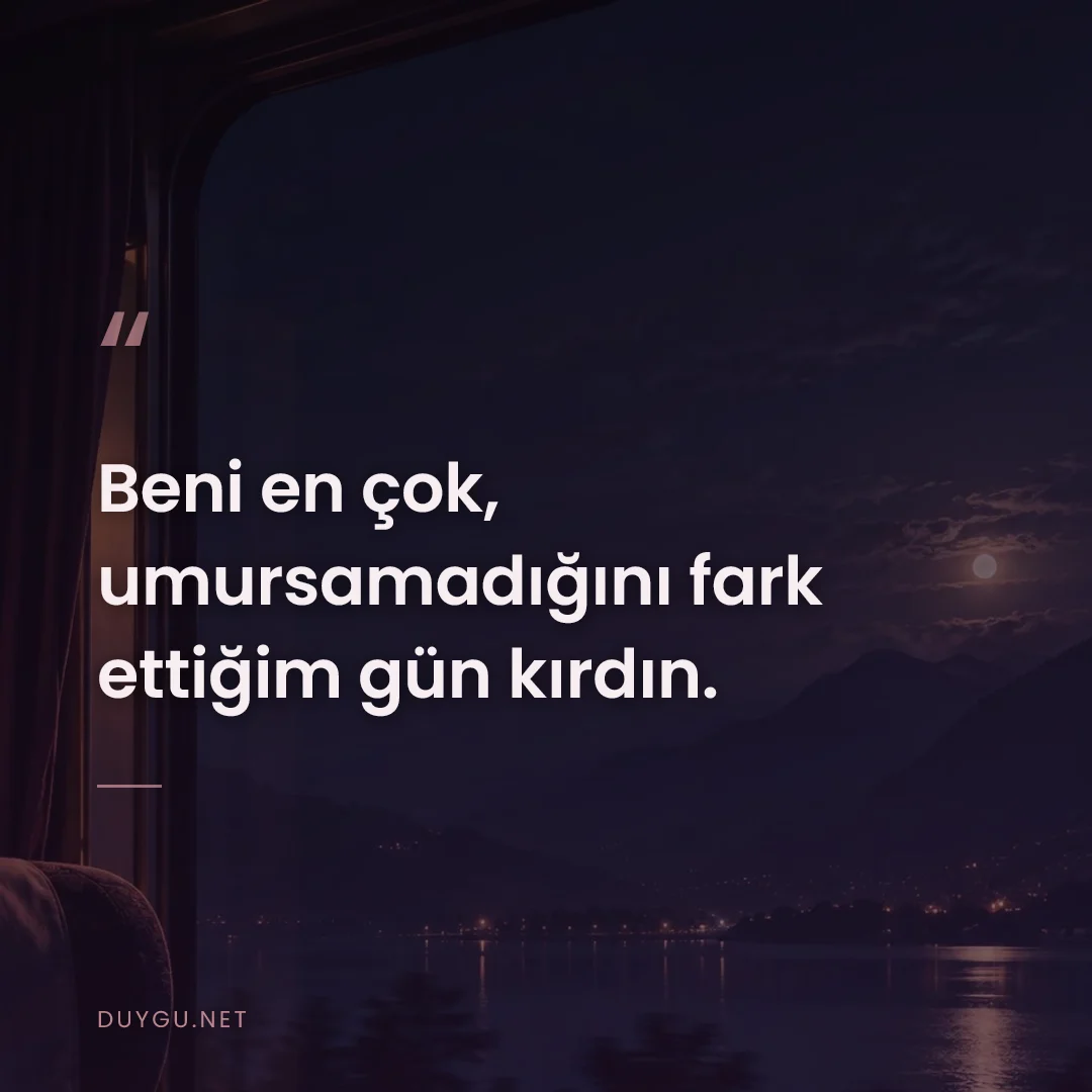 Resimli söz: Beni en çok, umursamadığını fark ettiğim gün kırdın.