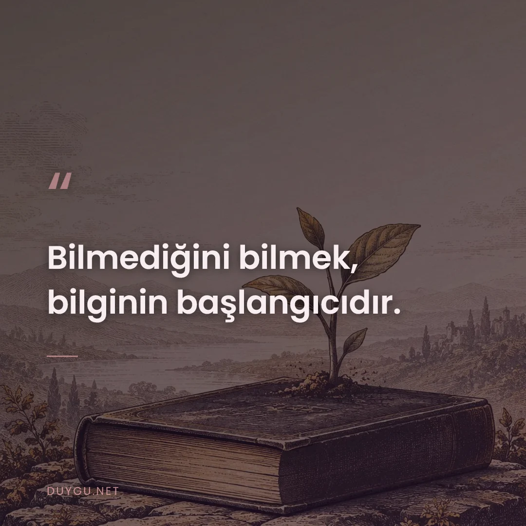 Resimli söz: Bilmediğini bilmek, bilginin başlangıcıdır.