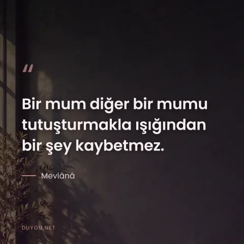 Bir mum diğer bir mumu tutuşturmakla ışığından bir şey kaybetmez. — Mevlânâ
