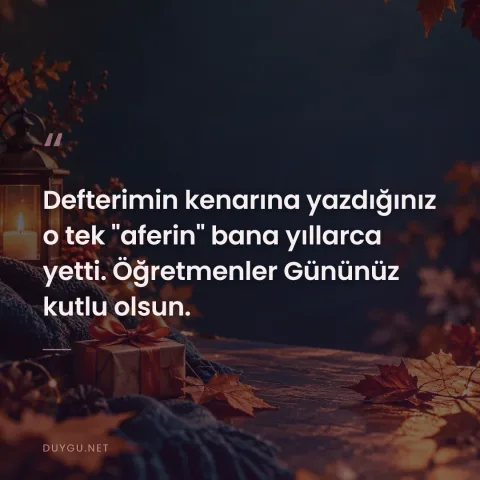 Defterimin kenarına yazdığınız o tek "aferin" bana yıllarca yetti. Öğretmenler Gününüz kutlu olsun.