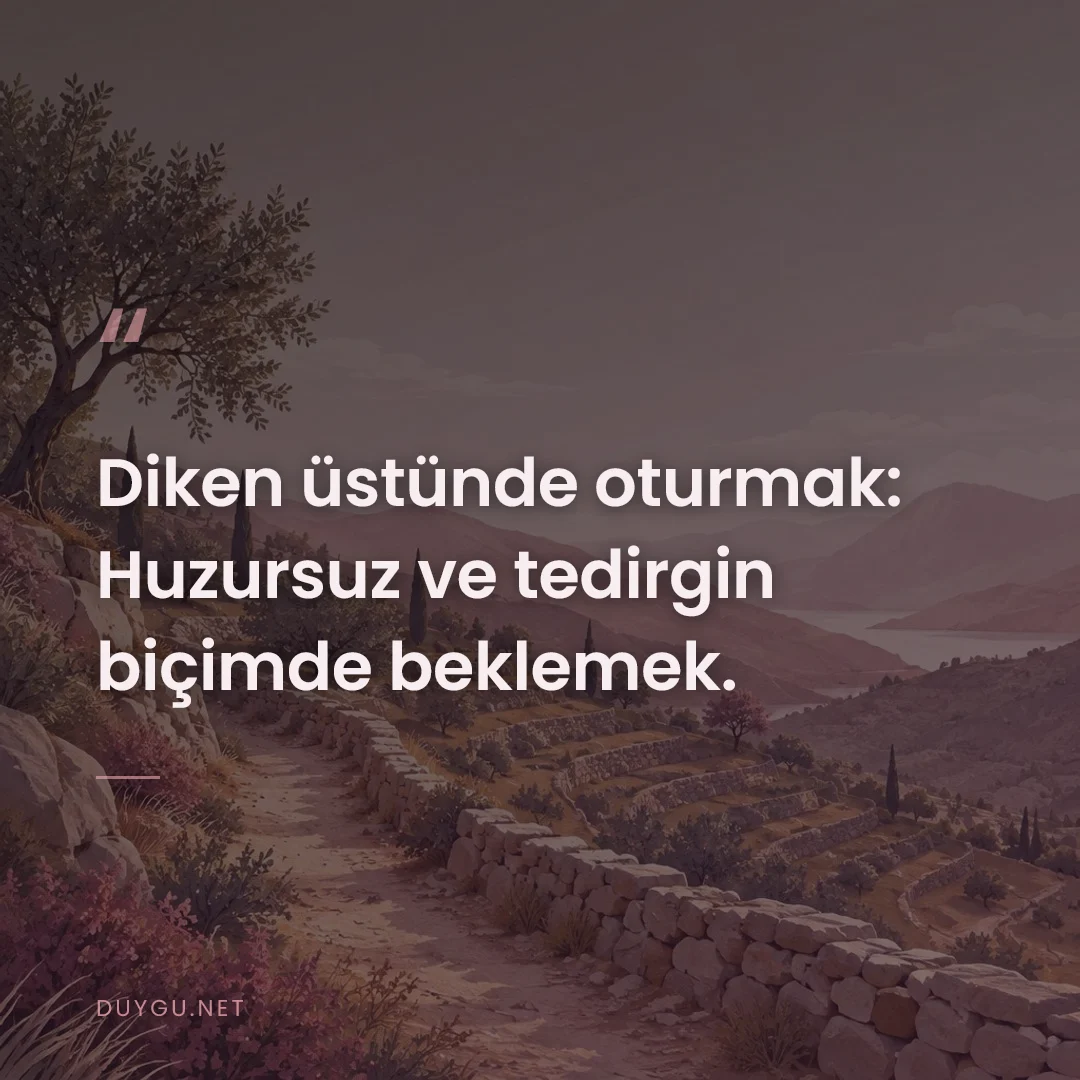 Resimli söz: Diken üstünde oturmak: Huzursuz ve tedirgin biçimde beklemek.