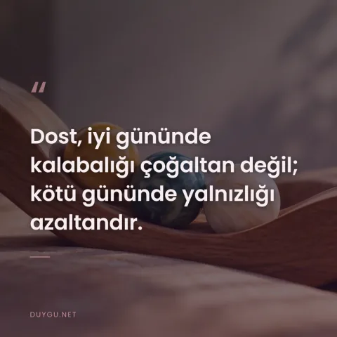 Dost, iyi gününde kalabalığı çoğaltan değil; kötü gününde yalnızlığı azaltandır.