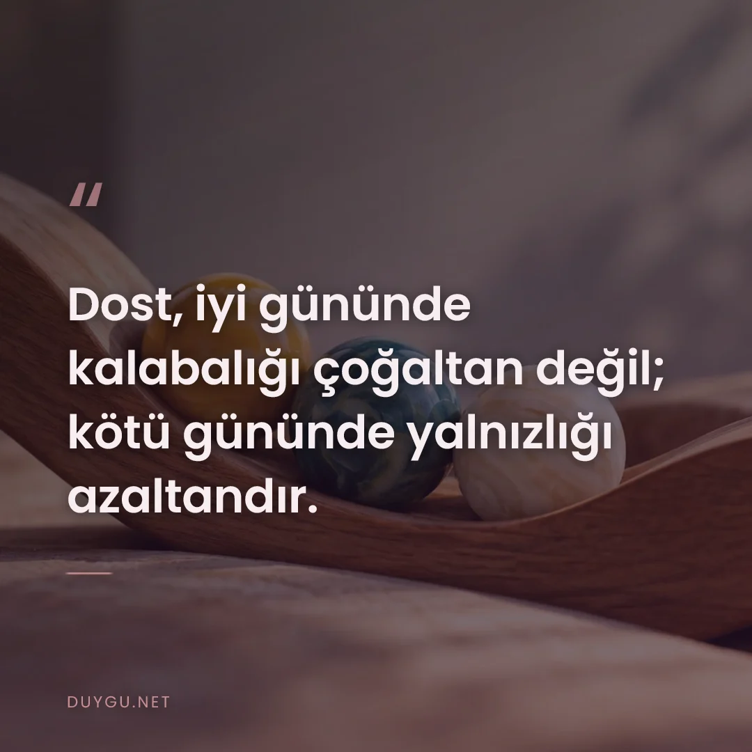 Resimli söz: Dost, iyi gününde kalabalığı çoğaltan değil; kötü gününde yalnızlığı a