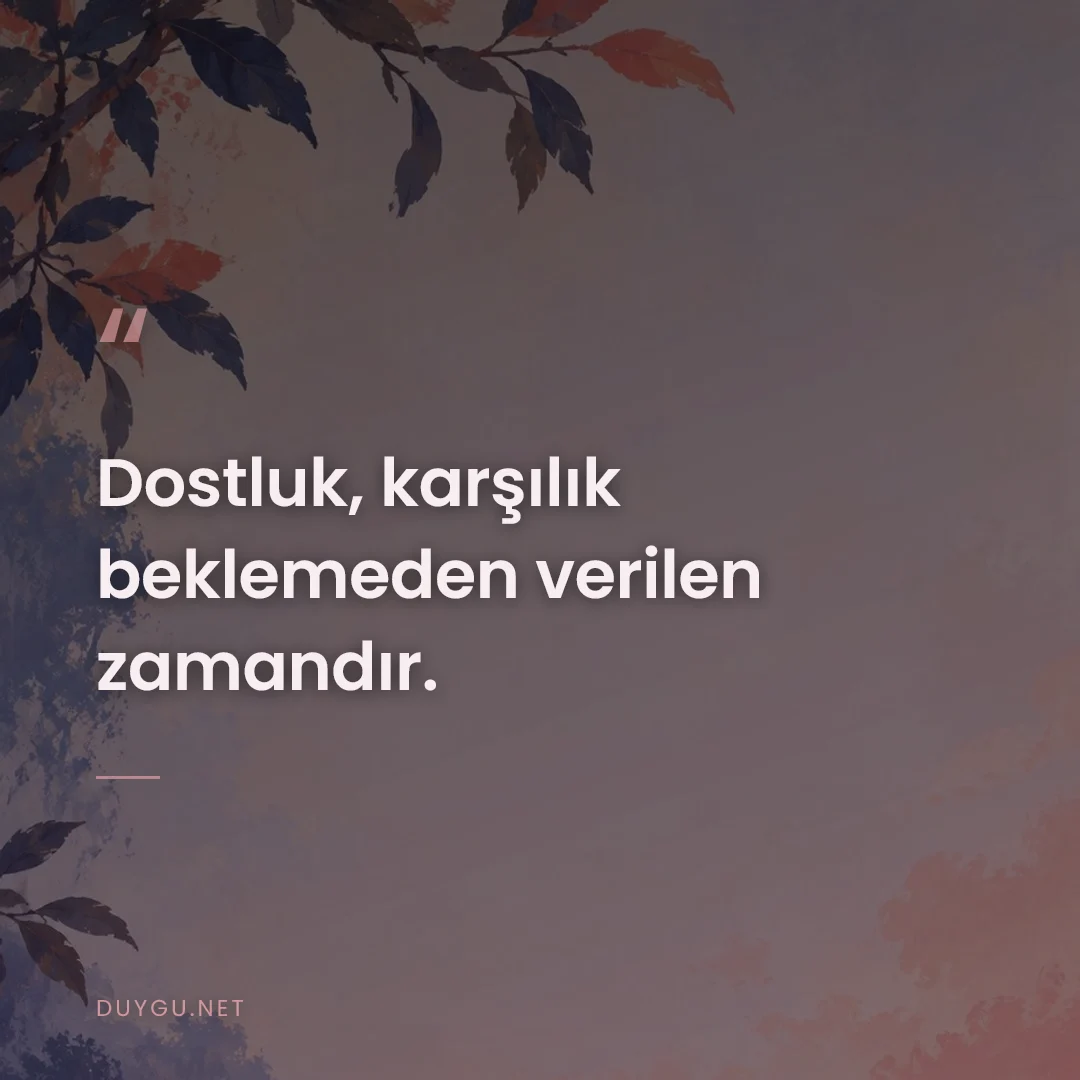 Resimli söz: Dostluk, karşılık beklemeden verilen zamandır.
