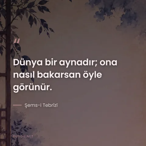 Dünya bir aynadır; ona nasıl bakarsan öyle görünür. — Şems-i Tebrîzî