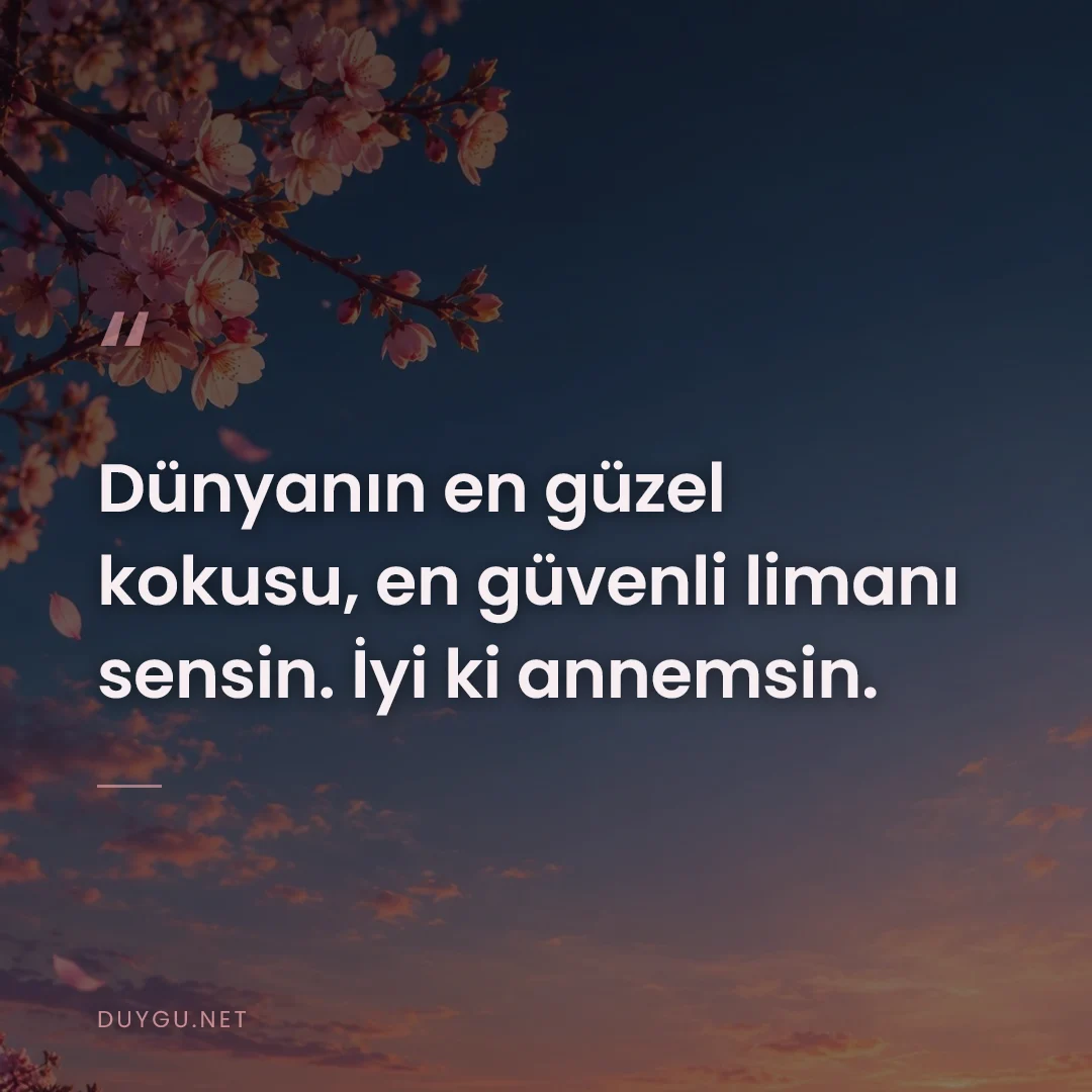 Resimli söz: Dünyanın en güzel kokusu, en güvenli limanı sensin. İyi ki annemsin.