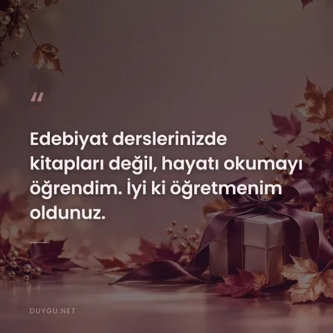 Edebiyat derslerinizde kitapları değil, hayatı okumayı öğrendim. İyi ki öğretmenim oldunuz.