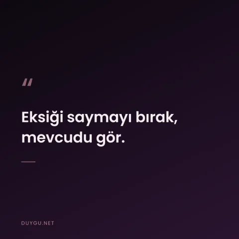Eksiği saymayı bırak, mevcudu gör.