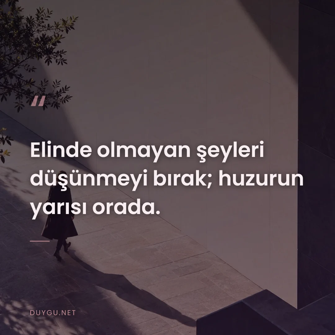 Resimli söz: Elinde olmayan şeyleri düşünmeyi bırak; huzurun yarısı orada.