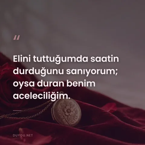 Elini tuttuğumda saatin durduğunu sanıyorum; oysa duran benim aceleciliğim.