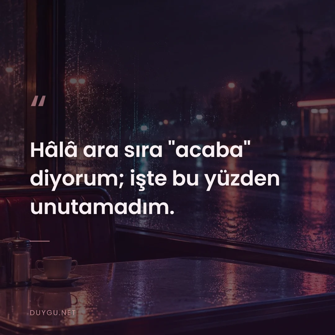 Resimli söz: Hâlâ ara sıra "acaba" diyorum; işte bu yüzden unutamadım.