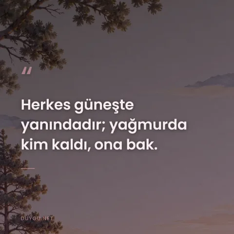 Herkes güneşte yanındadır; yağmurda kim kaldı, ona bak.