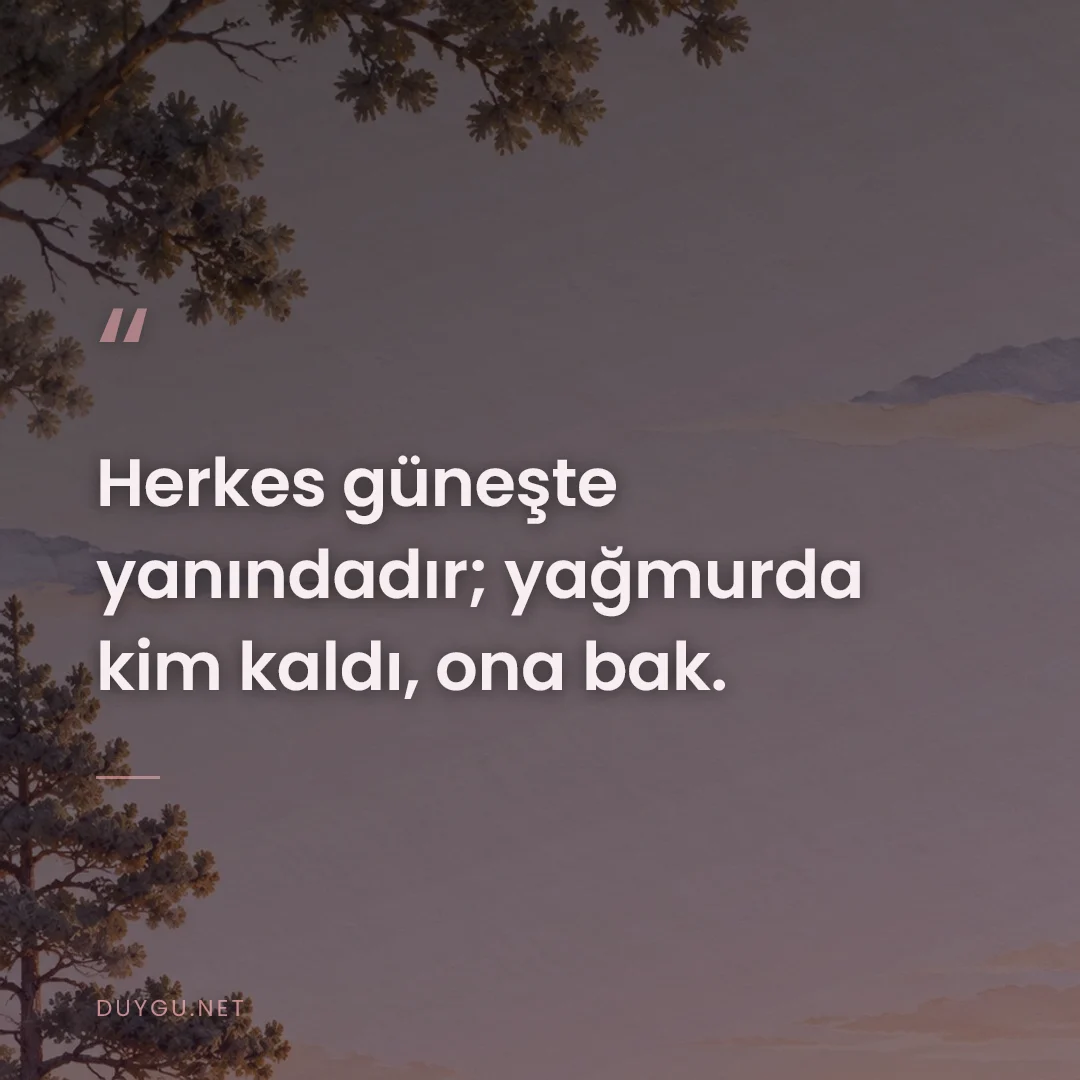 Resimli söz: Herkes güneşte yanındadır; yağmurda kim kaldı, ona bak.