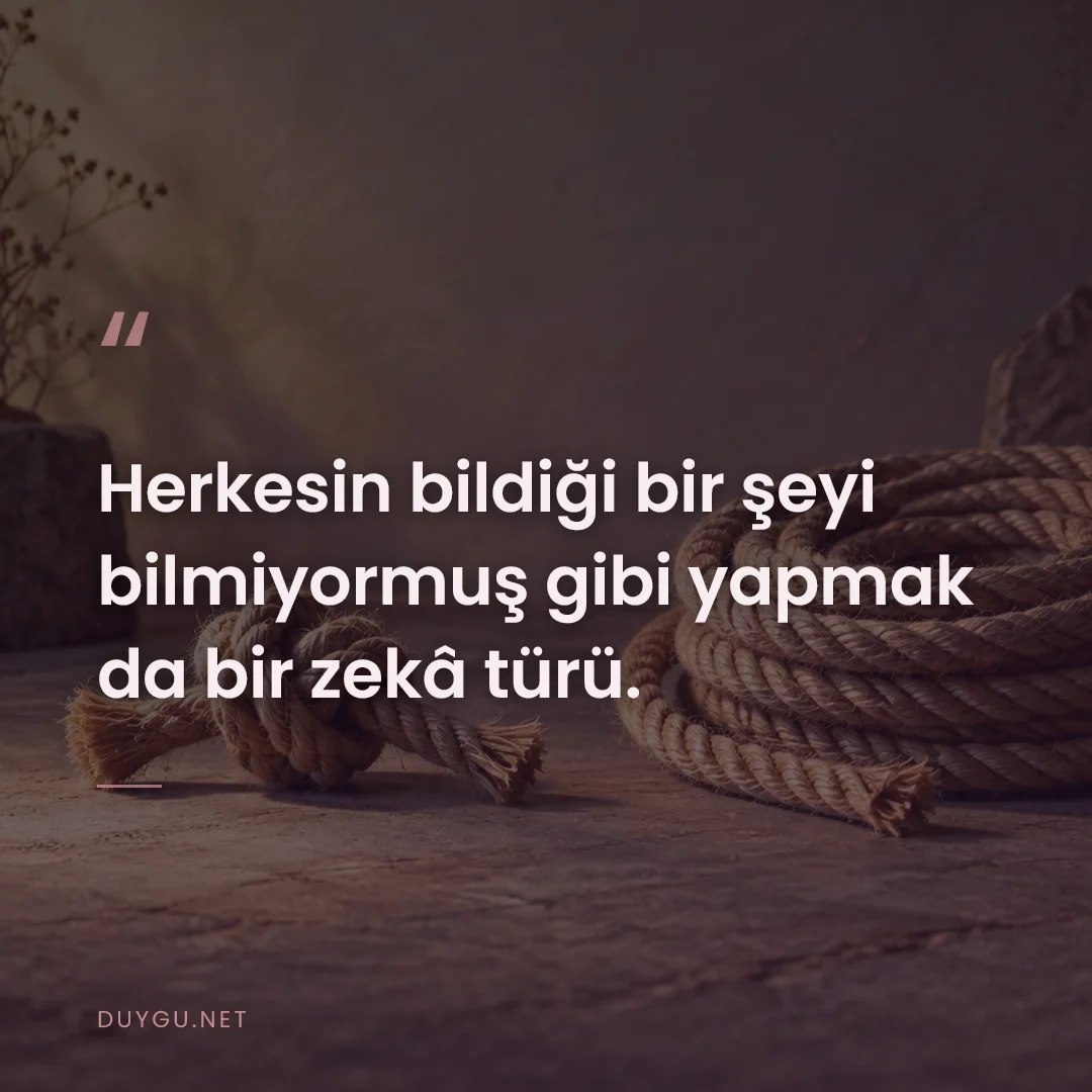 Resimli söz: Herkesin bildiği bir şeyi bilmiyormuş gibi yapmak da bir zekâ türü.