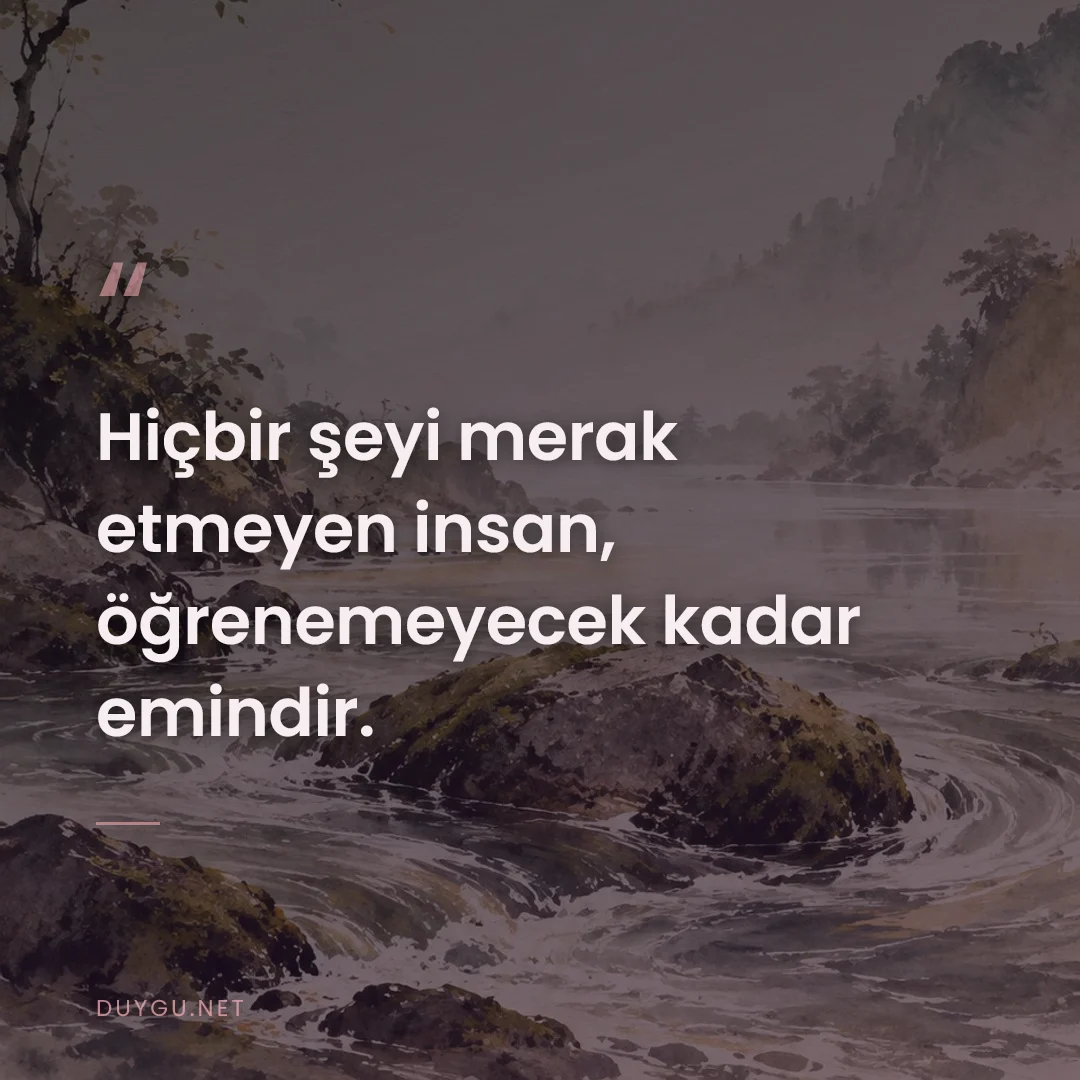 Resimli söz: Hiçbir şeyi merak etmeyen insan, öğrenemeyecek kadar emindir.
