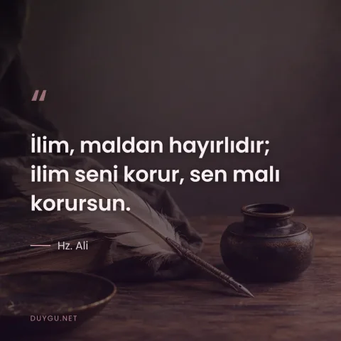 İlim, maldan hayırlıdır; ilim seni korur, sen malı korursun. — Hz. Ali