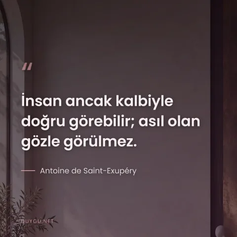 İnsan ancak kalbiyle doğru görebilir; asıl olan gözle görülmez. — Antoine de Saint-Exupéry