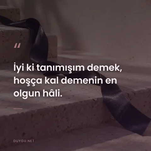 İyi ki tanımışım demek, hoşça kal demenin en olgun hâli.