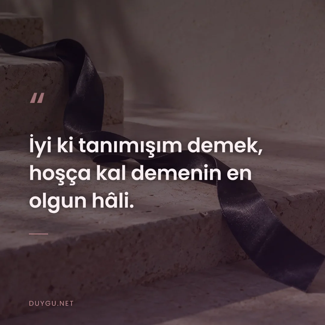 Resimli söz: İyi ki tanımışım demek, hoşça kal demenin en olgun hâli.