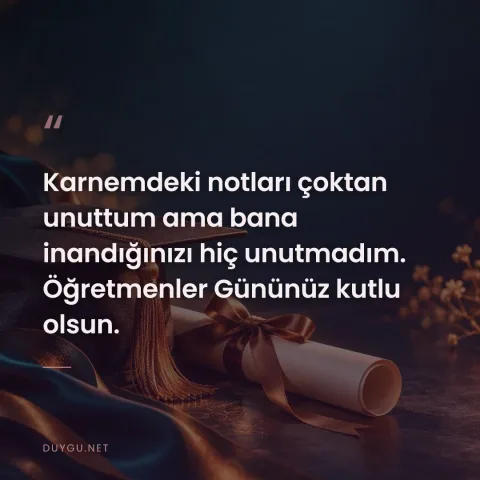 Karnemdeki notları çoktan unuttum ama bana inandığınızı hiç unutmadım. Öğretmenler Gününüz kutlu olsun.