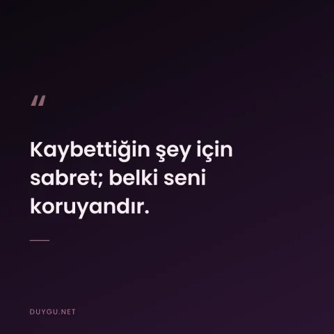 Kaybettiğin şey için sabret; belki seni koruyandır.