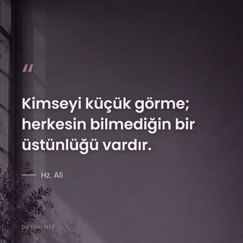 Kimseyi küçük görme; herkesin bilmediğin bir üstünlüğü vardır. — Hz. Ali