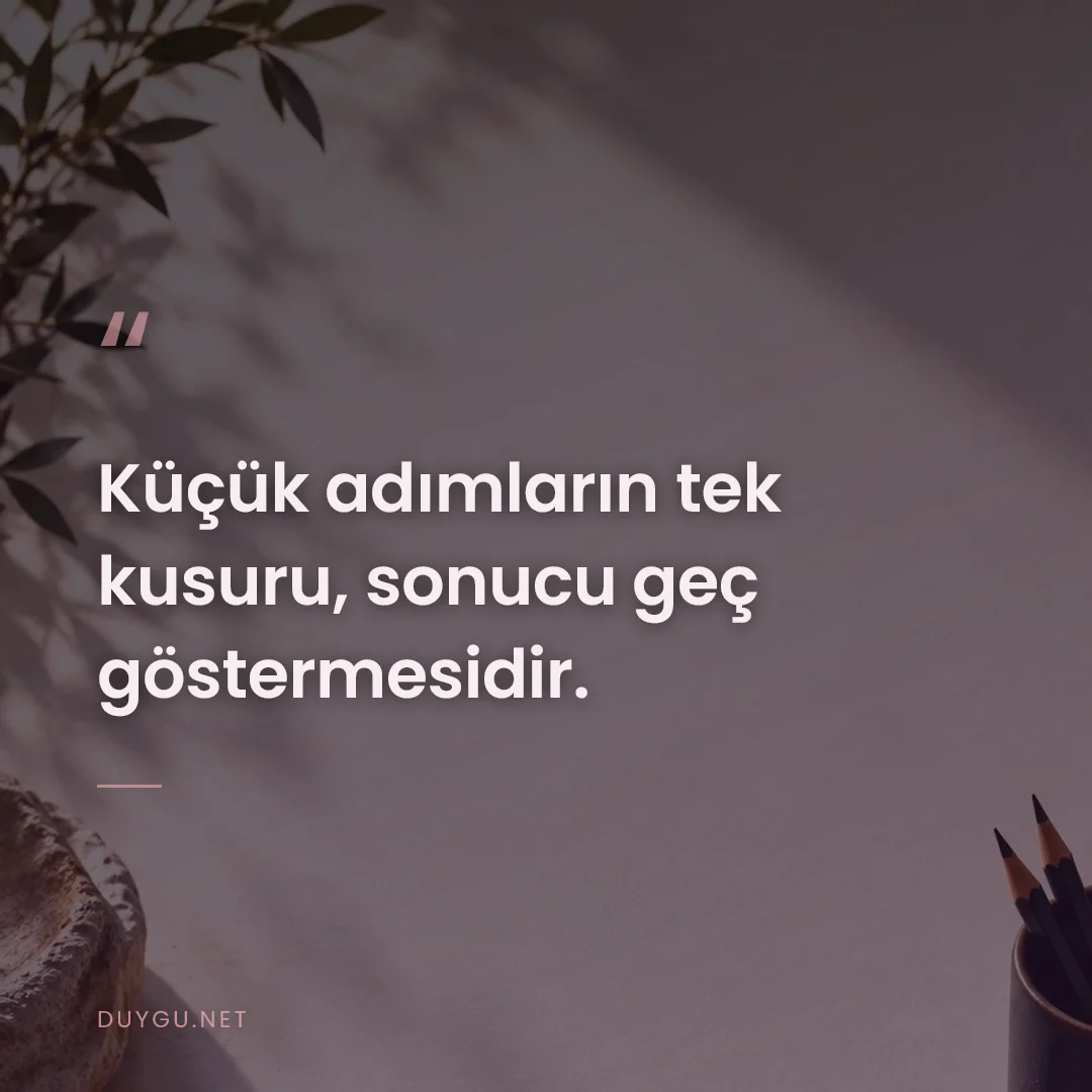 Resimli söz: Küçük adımların tek kusuru, sonucu geç göstermesidir.