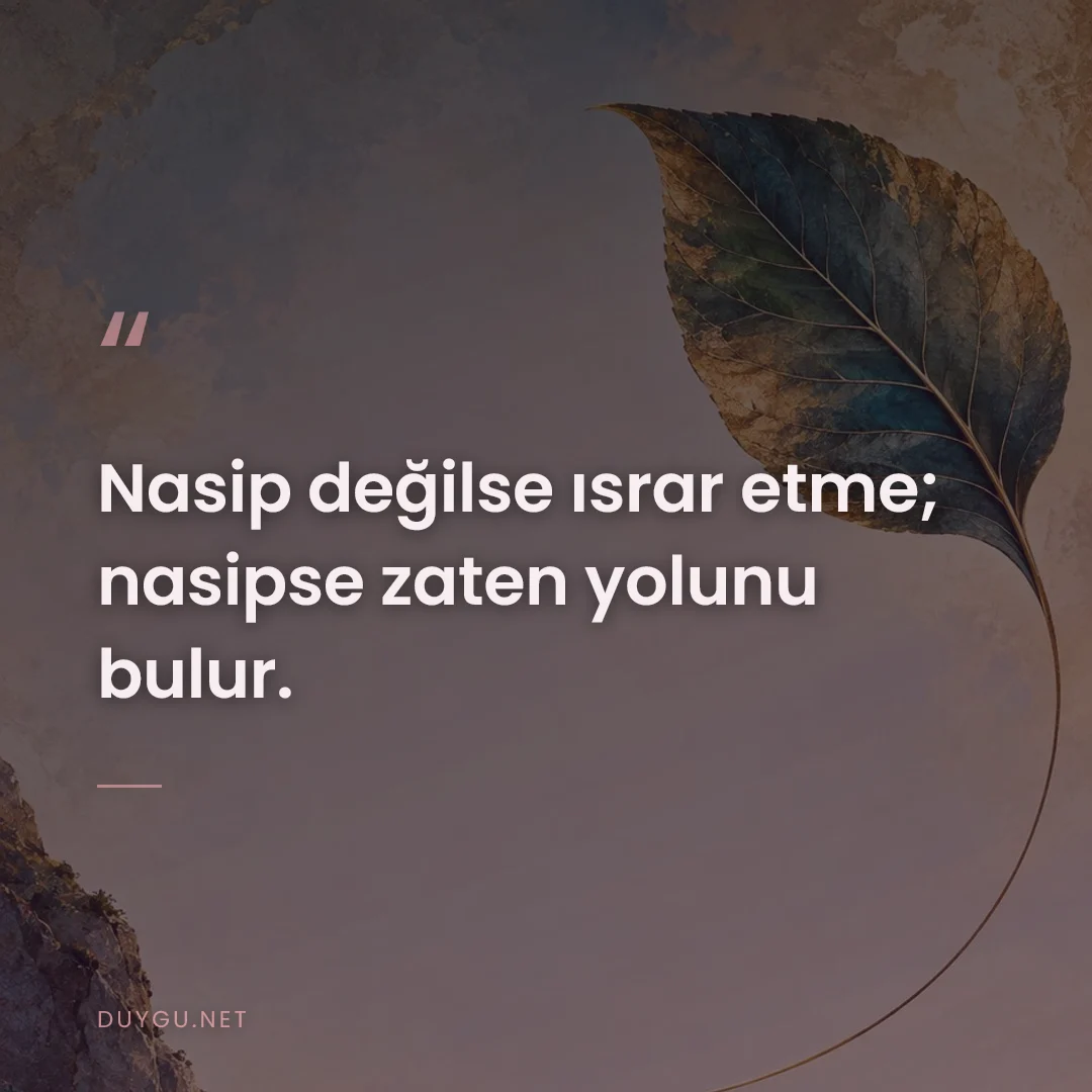 Resimli söz: Nasip değilse ısrar etme; nasipse zaten yolunu bulur.