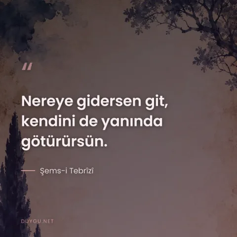 Nereye gidersen git, kendini de yanında götürürsün. — Şems-i Tebrîzî