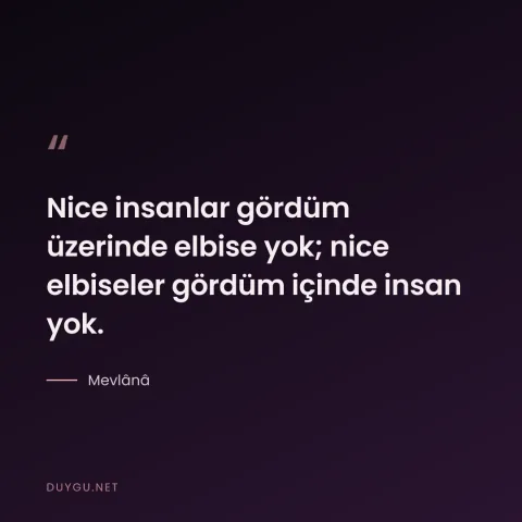 Nice insanlar gördüm üzerinde elbise yok; nice elbiseler gördüm içinde insan yok. — Mevlânâ