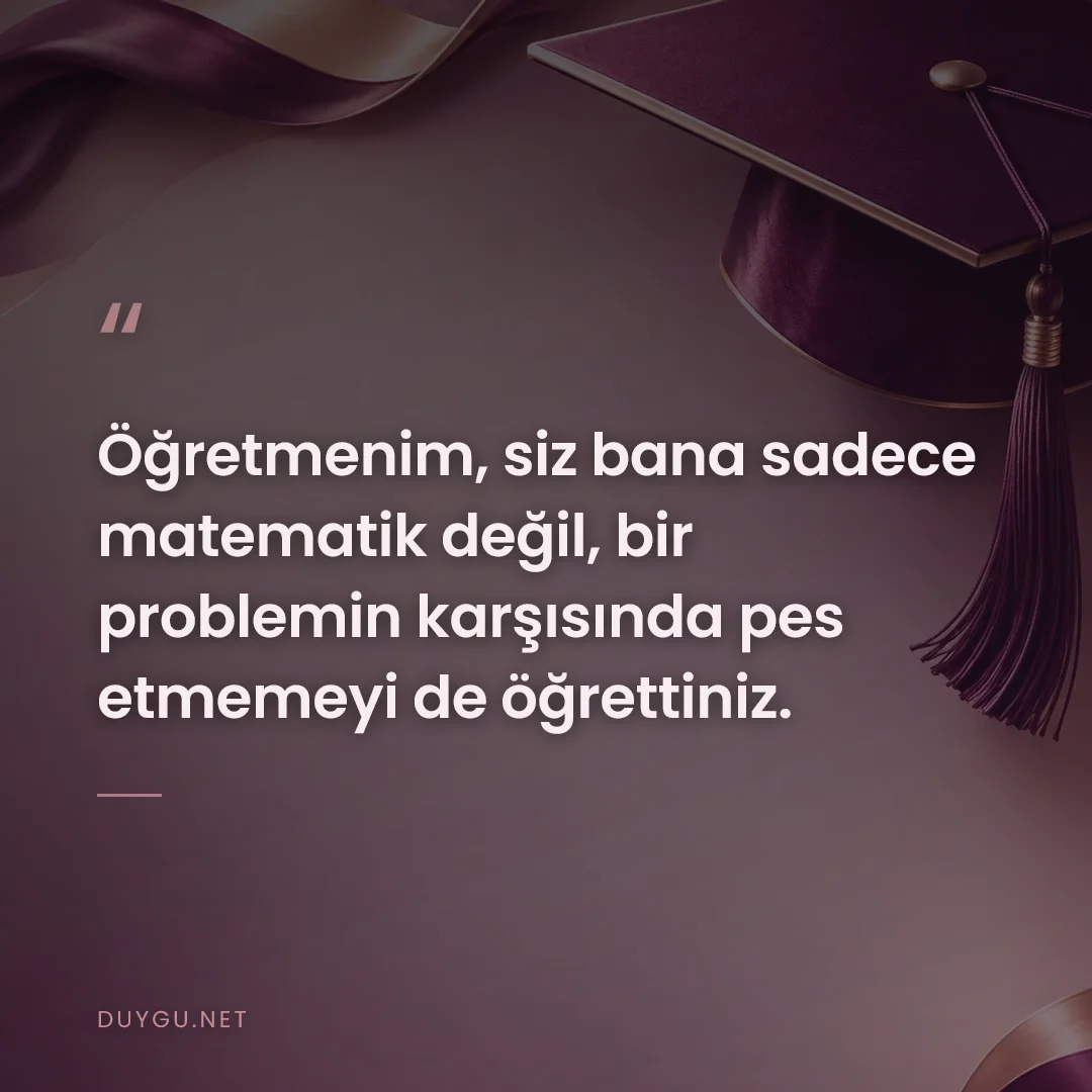 Resimli söz: Öğretmenim, siz bana sadece matematik değil, bir problemin karşısında 