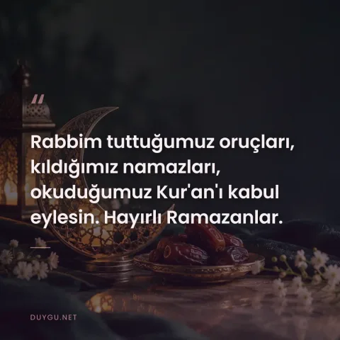 Rabbim tuttuğumuz oruçları, kıldığımız namazları, okuduğumuz Kur'an'ı kabul eylesin. Hayırlı Ramazanlar.