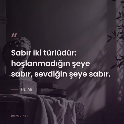 Sabır iki türlüdür: hoşlanmadığın şeye sabır, sevdiğin şeye sabır. — Hz. Ali