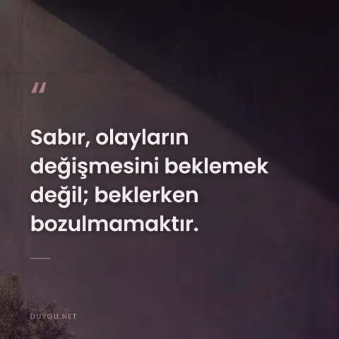 Sabır, olayların değişmesini beklemek değil; beklerken bozulmamaktır.