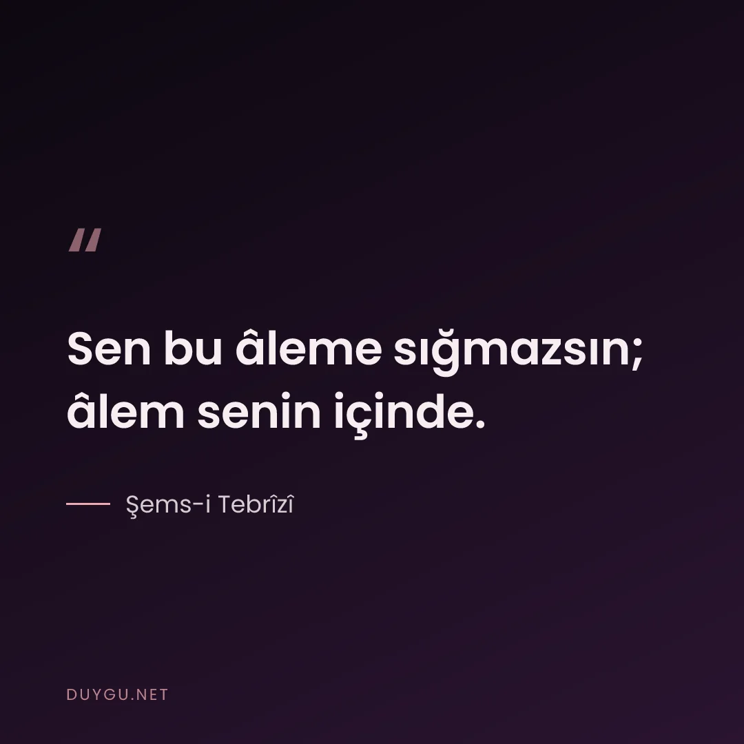 Resimli söz: Sen bu âleme sığmazsın; âlem senin içinde.