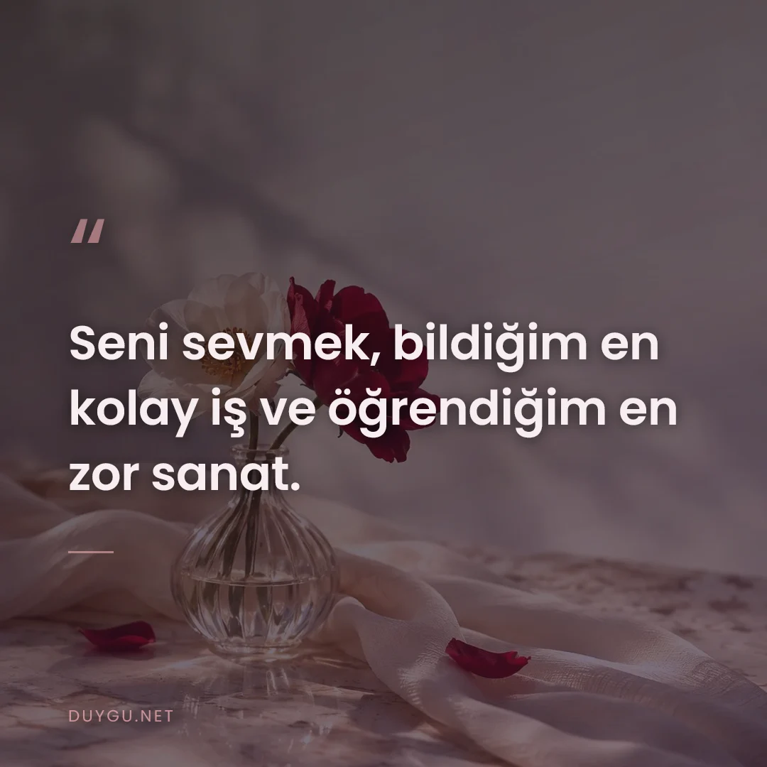 Resimli söz: Seni sevmek, bildiğim en kolay iş ve öğrendiğim en zor sanat.