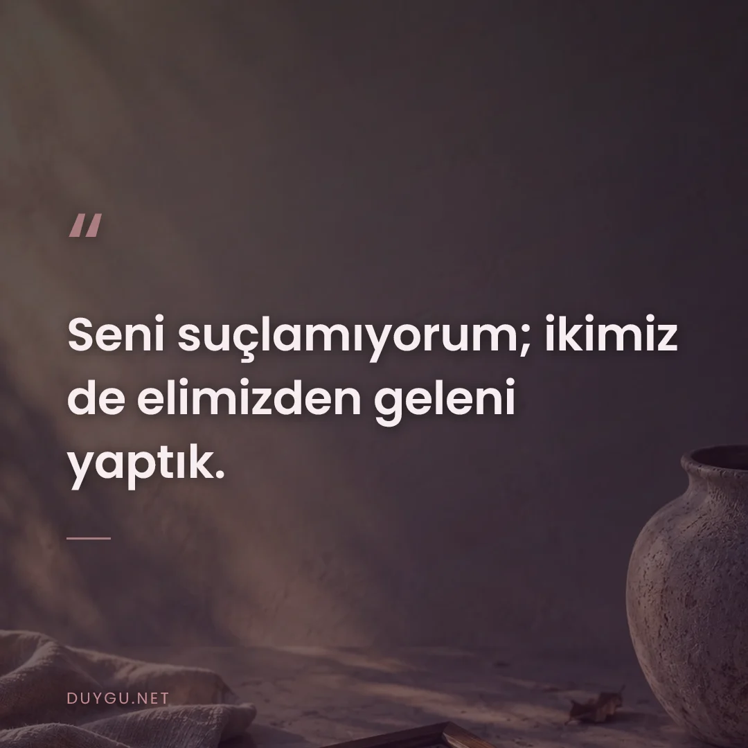 Resimli söz: Seni suçlamıyorum; ikimiz de elimizden geleni yaptık.