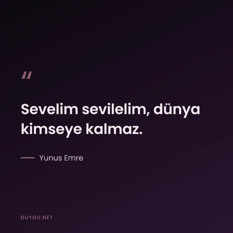 Sevelim sevilelim, dünya kimseye kalmaz. — Yunus Emre