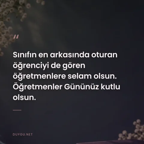 Sınıfın en arkasında oturan öğrenciyi de gören öğretmenlere selam olsun. Öğretmenler Gününüz kutlu olsun.