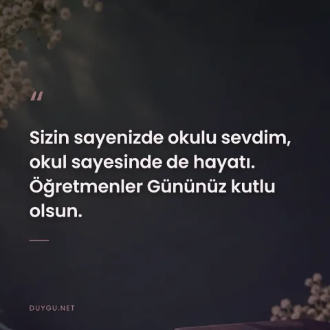 Sizin sayenizde okulu sevdim, okul sayesinde de hayatı. Öğretmenler Gününüz kutlu olsun.