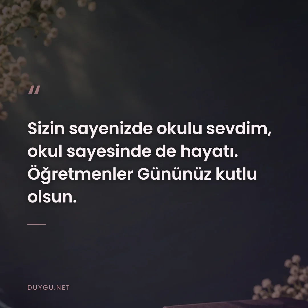 Resimli söz: Sizin sayenizde okulu sevdim, okul sayesinde de hayatı. Öğretmenler Gü