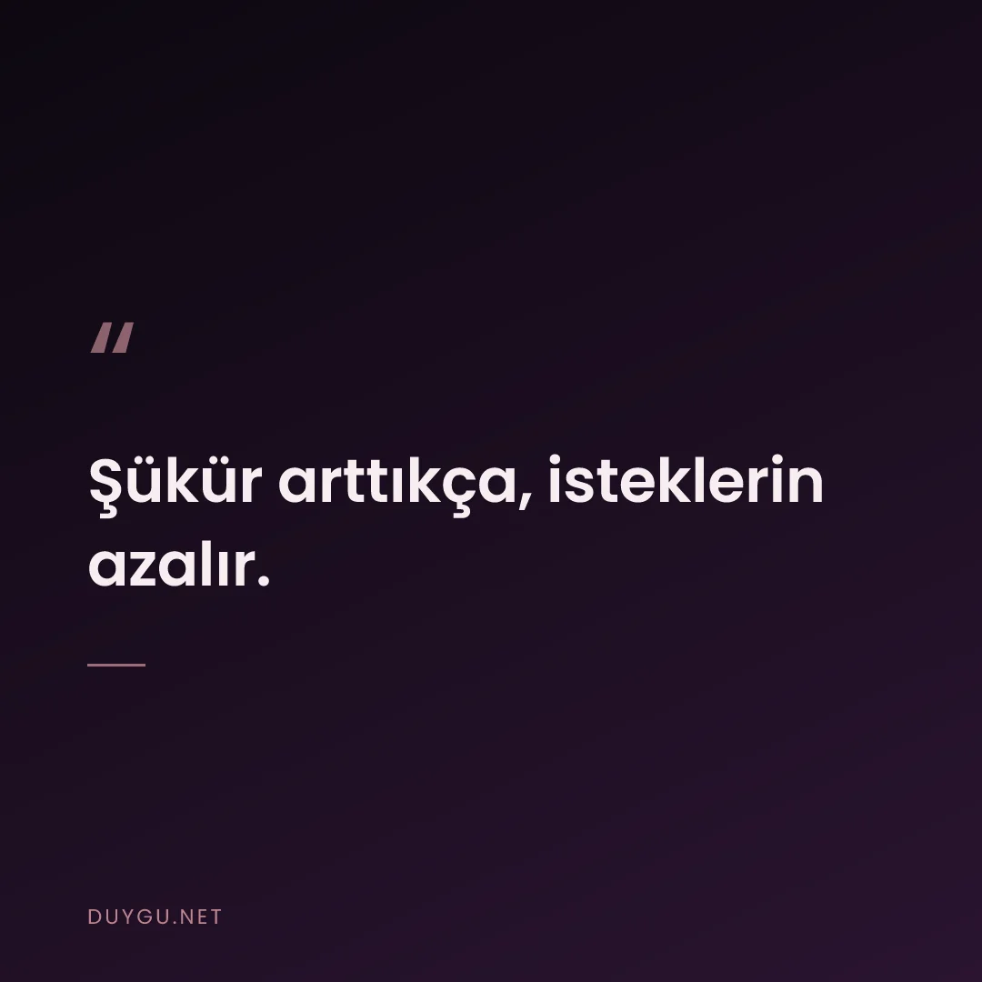 Resimli söz: Şükür arttıkça, isteklerin azalır.