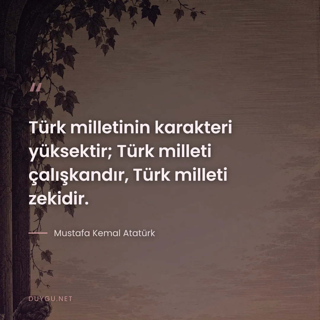 Resimli söz: Türk milletinin karakteri yüksektir; Türk milleti çalışkandır, Türk mi