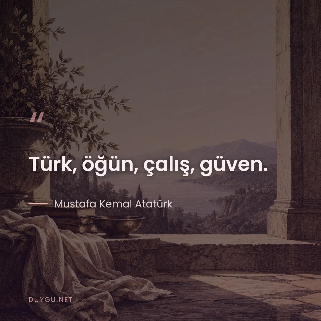 Resimli söz: Türk, öğün, çalış, güven.
