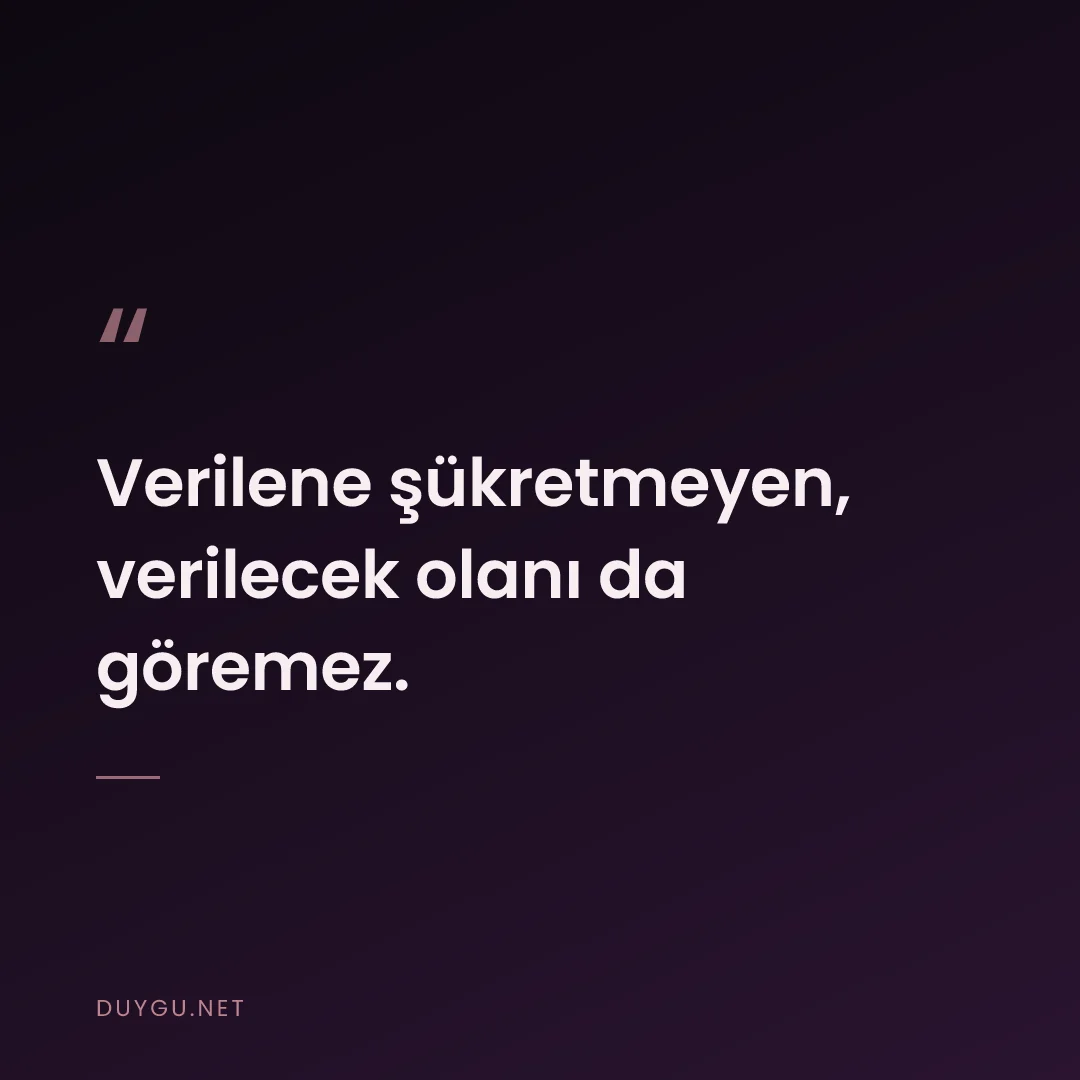 Resimli söz: Verilene şükretmeyen, verilecek olanı da göremez.