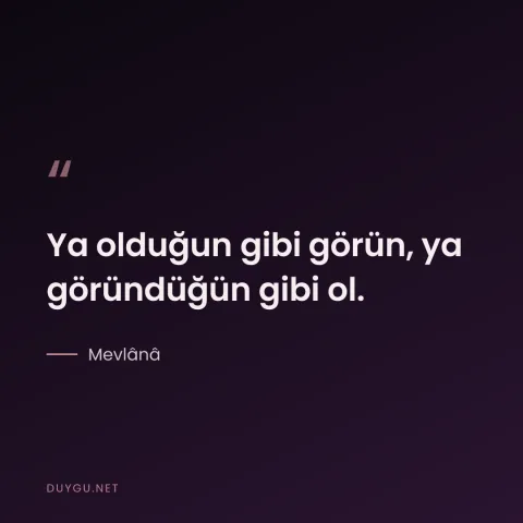 Ya olduğun gibi görün, ya göründüğün gibi ol. — Mevlânâ